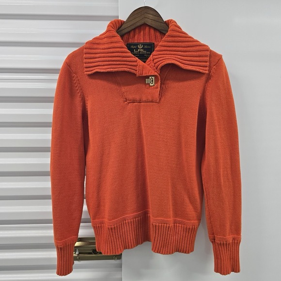 Lauren Ralph Lauren Sweaters - Lauren Ralph Lauren Jeans Co Sweater Womens XL Orange Cotton Shawl Collar Clasp